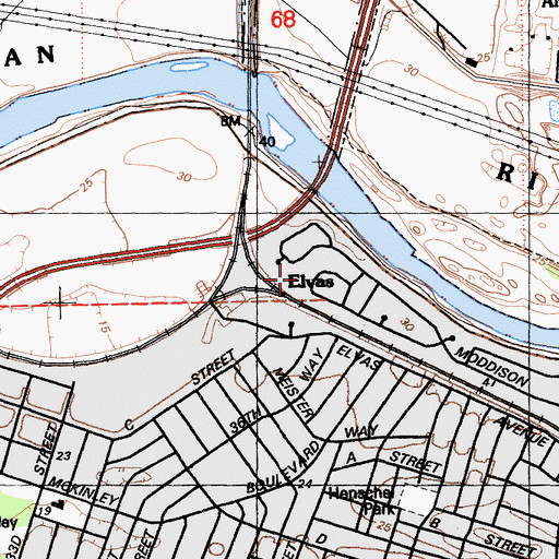 Topographic Map of River Park, CA