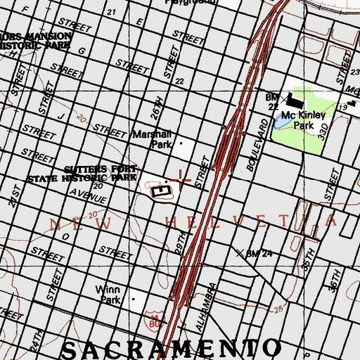 Topographic Map of Sutter Square Galleria Shopping Center, CA