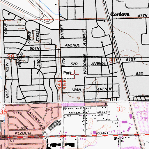 Topographic Map of Woodbine School Park, CA