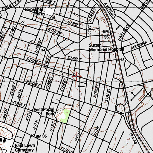 Topographic Map of Central United Methodist Church, CA