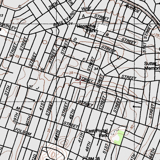Topographic Map of Lutheran Church of the Cross, CA