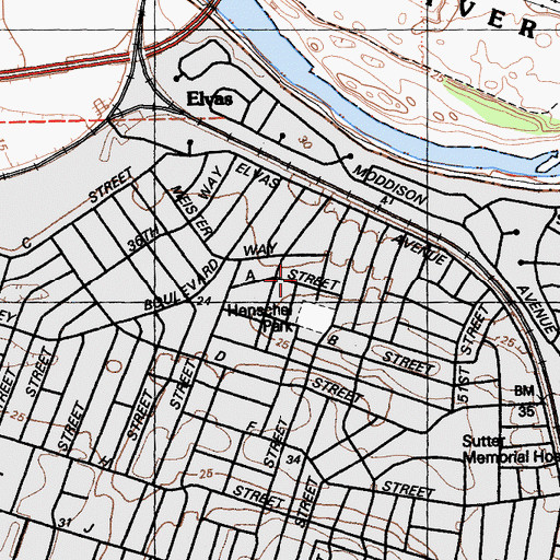 Topographic Map of Sacramento Free Methodist Church, CA