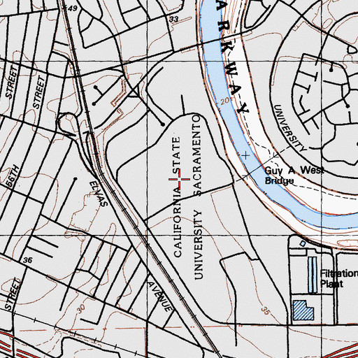 Topographic Map of Mendocino Hall, CA
