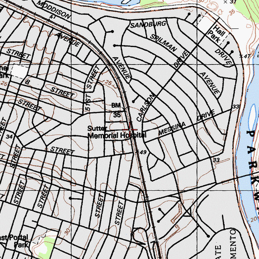 Topographic Map of River Park Shopping Center, CA