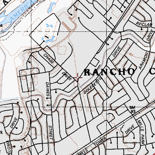 Topographic Map of Cordova Lutheran Church, CA