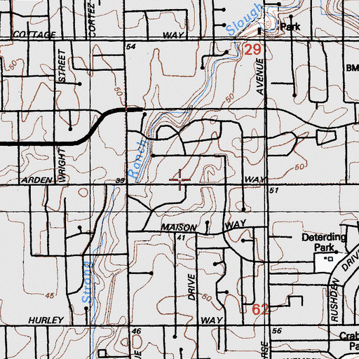 Topographic Map of Arden Square Shopping Center, CA