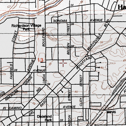 Topographic Map of Bethel Lutheran Church, CA