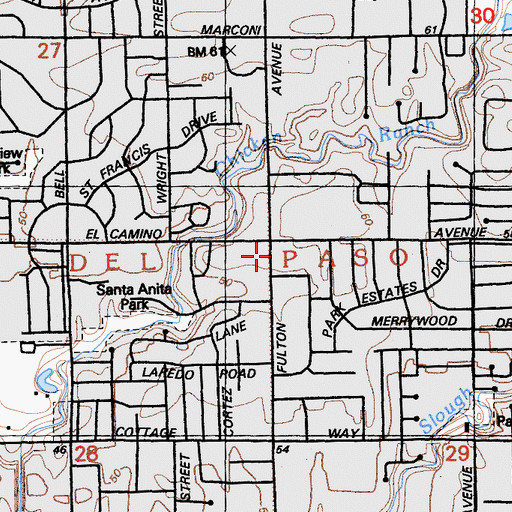 Topographic Map of Fulton Point Shopping Center, CA
