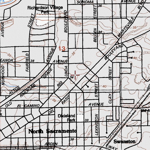 Topographic Map of North Church of the Nazarene, CA