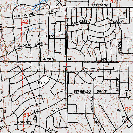 Topographic Map of Bel Air Shopping Center, CA