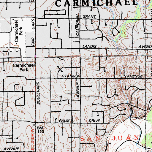 Topographic Map of Carmichael Baptist Church, CA