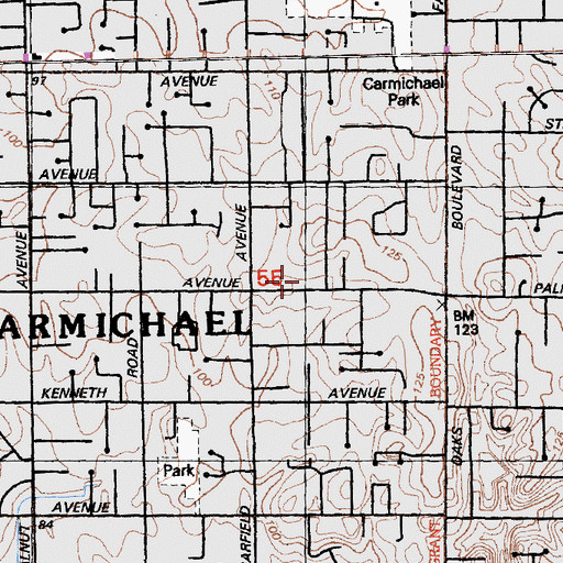 Topographic Map of Carmichael Regional Library, CA