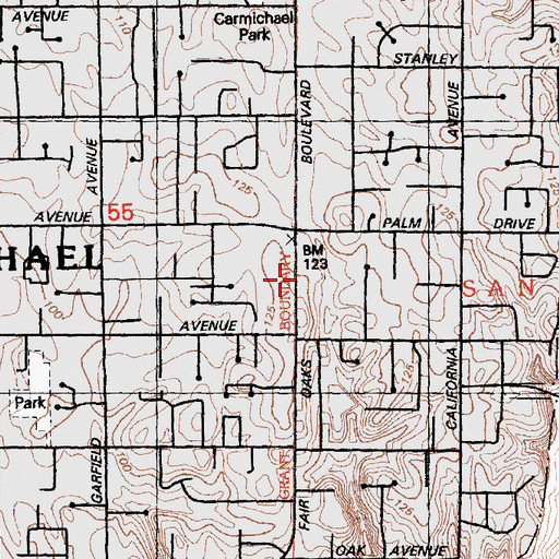 Topographic Map of Carmichael Shopping Center, CA