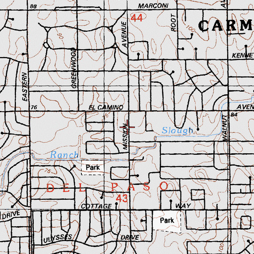 Topographic Map of El Camino Plaza Shopping Center, CA