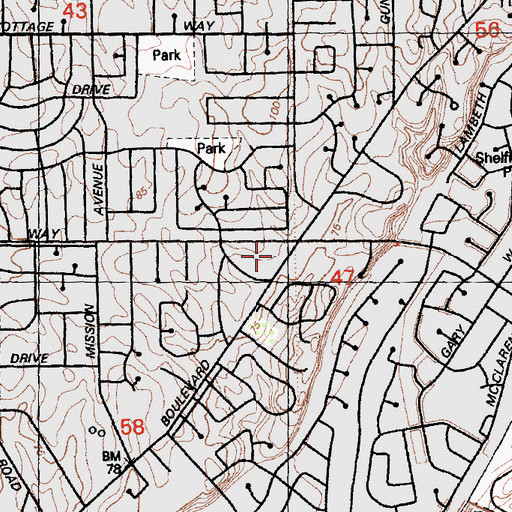 Topographic Map of Five Points Village Shopping Center, CA
