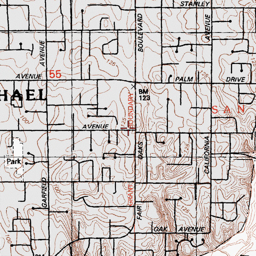 Topographic Map of Hillside Shopping Center, CA