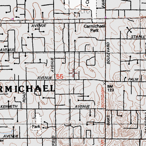 Topographic Map of Korean Carmichael Presbyterian Church, CA