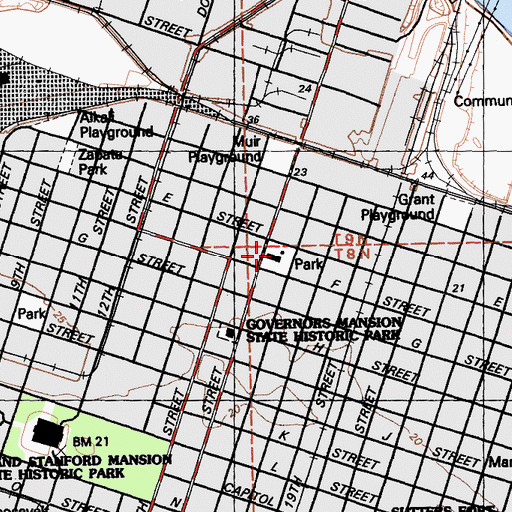 Topographic Map of Washington Park, CA