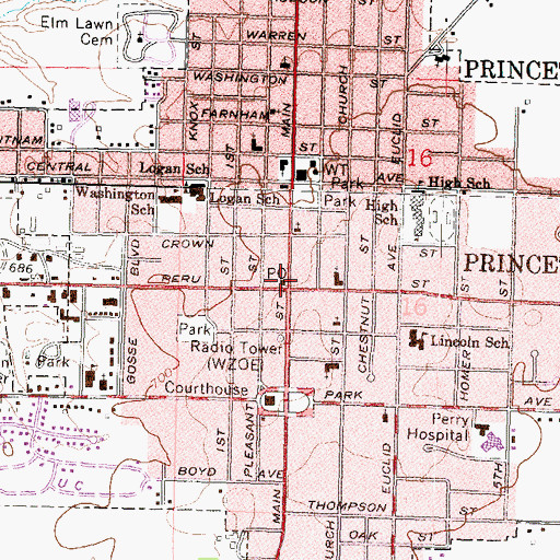 Topographic Map of Princeton Post Office, IL