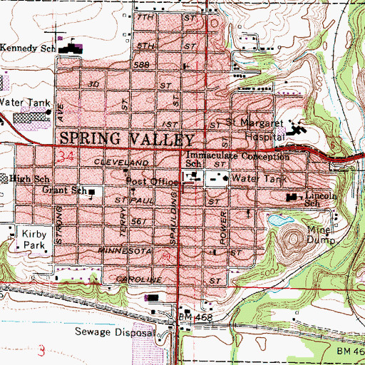 Topographic Map of Spring Valley Post Office, IL