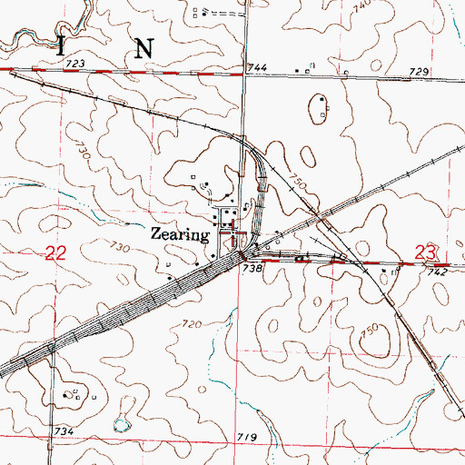 Topographic Map of Zearing Post Office (historical), IL