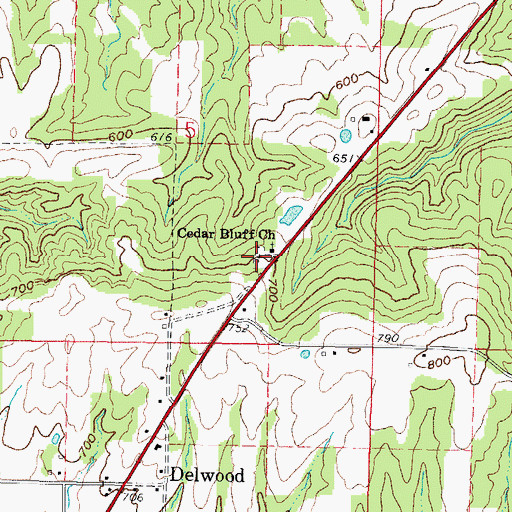 Topographic Map of Cedar Bluff Cemetery, IL