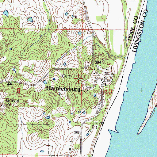 Topographic Map of Hamletsburg Cemetery, IL