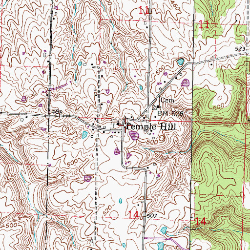 Topographic Map of Temple Hill Post Office, IL