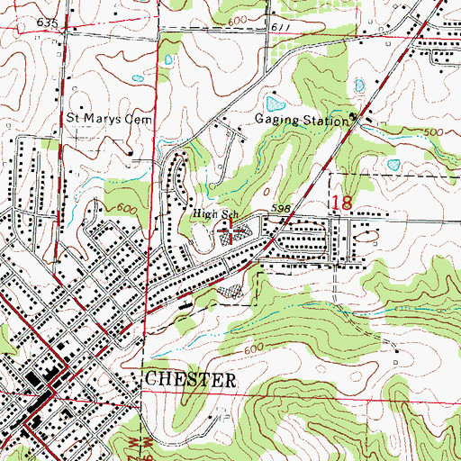 Topographic Map of Chester High School, IL