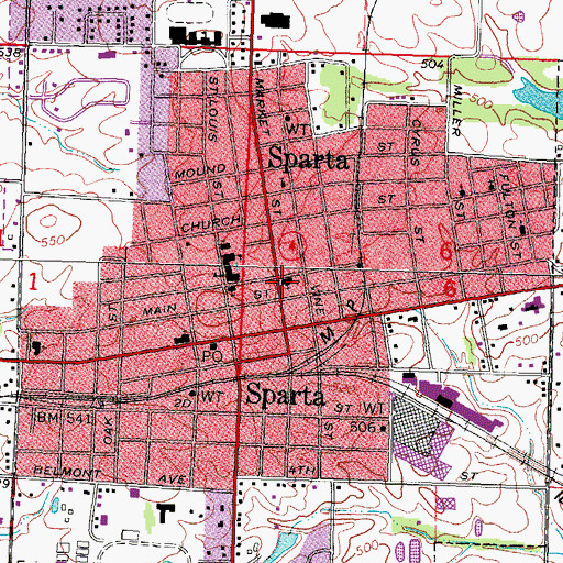 Topographic Map of First Baptist Church, IL