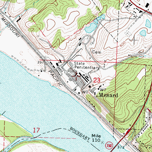 Topographic Map of Menard Correctional Center, IL