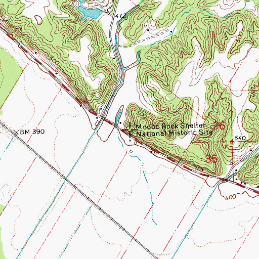 Topographic Map of Modoc Rock Shelter, IL