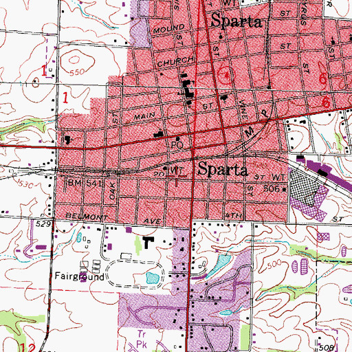 Topographic Map of Sparta Historic District, IL