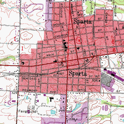 Topographic Map of Sparta Post Office, IL