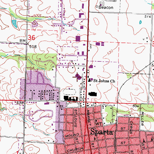Topographic Map of Sparta Primary Attendance Center, IL