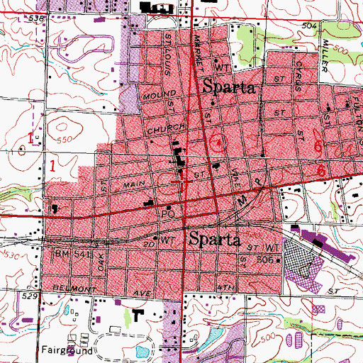 Topographic Map of Sparta Public Library, IL