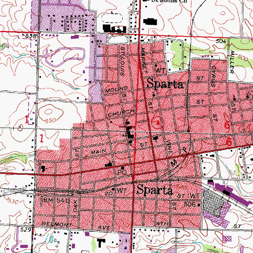 Topographic Map of Sparta-Lincoln Attendence Center, IL