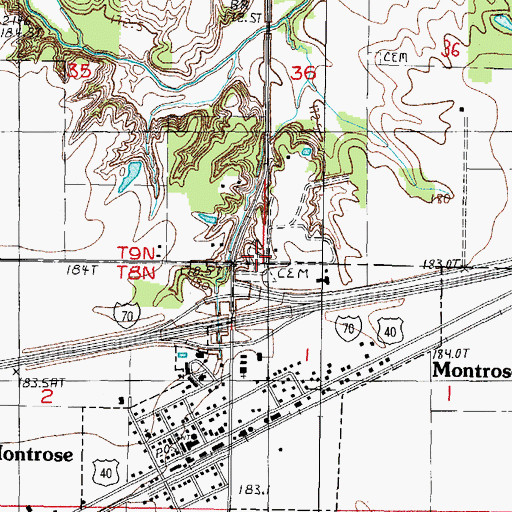 Topographic Map of Saint Rose Cemetery, IL
