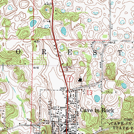 Topographic Map of Cave in Rock Cemetery, IL
