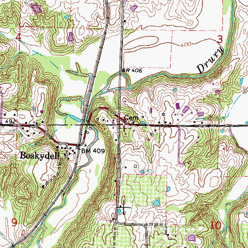 Topographic Map of Boskydell Cemetery, IL