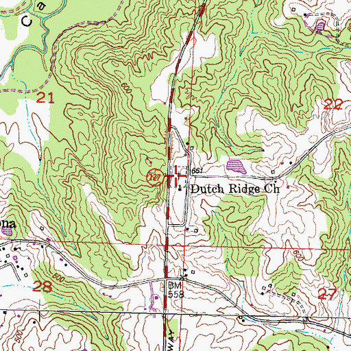 Topographic Map of Dutch Ridge Cemetery, IL