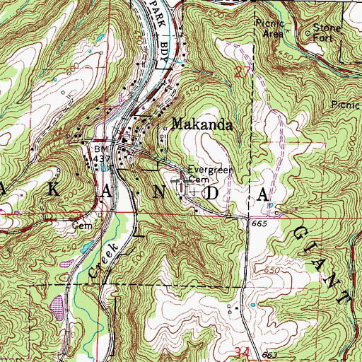 Topographic Map of Makanda Cemetery, IL