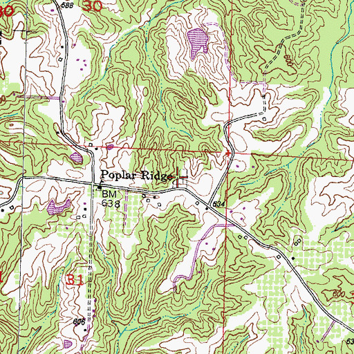 Topographic Map of Poplar Ridge Cemetery, IL