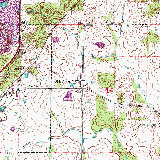 Topographic Map of Mount Zion Cemetery, IL