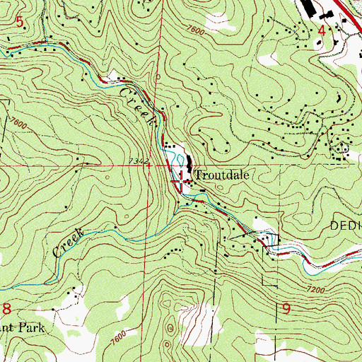 Topographic Map of Troutdale, CO