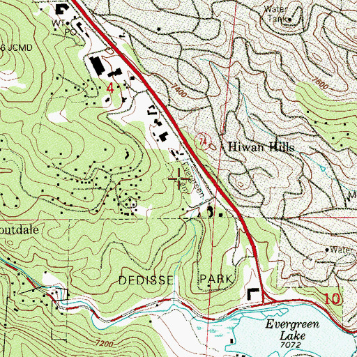 Topographic Map of Evergreen Cemetery, CO