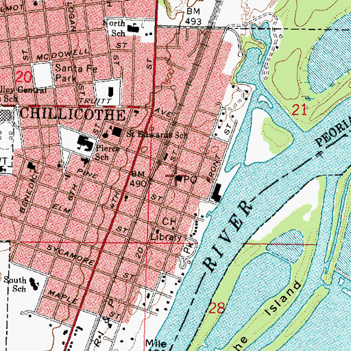 Topographic Map of Chillicothe Post Office, IL
