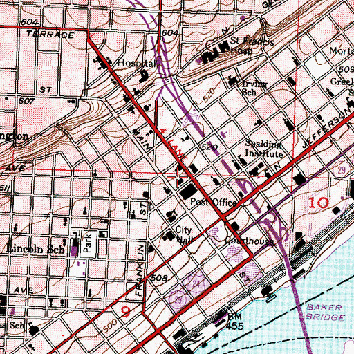 Topographic Map of Peoria Public Library, IL