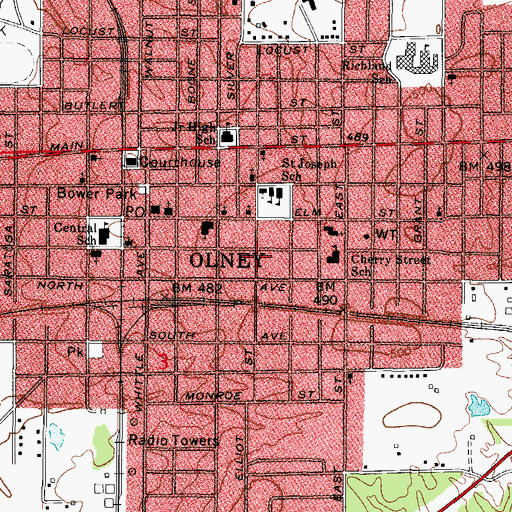 Topographic Map of Elliott Street Historic District, IL