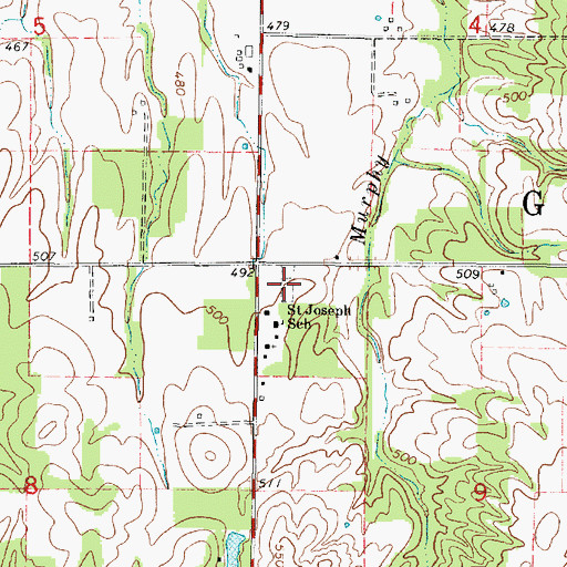 Topographic Map of Old Saint Josephs Cemetery, IL